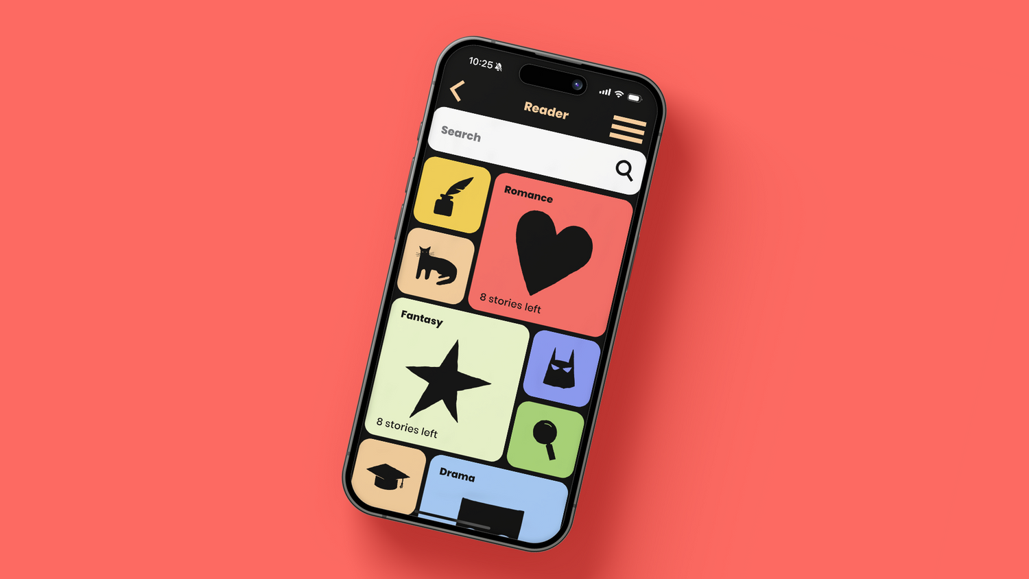 Phone screen displaying the Bedtime Donations app with colorful icons on a red background