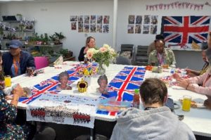 Jubilee lunch with Union Jack table placements. 