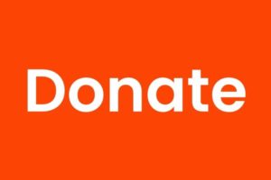An orange rectangle button with text that reads"Donate"
