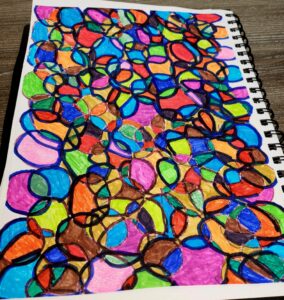 A multicolour drawing with circles