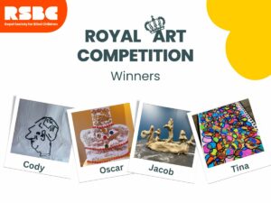 A graphic showing 4 photos of the winners' entries for the RSBC Royal Art Competition. The text at the top reads: "Royal Art Competition Winners"