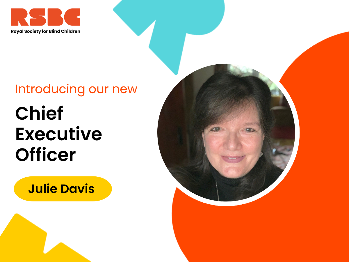 A colourful graphic with a photo of a woman smiling and a text that reads: "Introducing our new Chief Executive Officer Julie Davis".