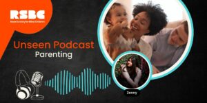 A graphic showing a photo of a family with the podcast speaker's photo. The texreads: "RSBC Unseen Podcast: Parenting"