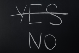 Words 'Yes' and 'No' with 'Yes' crossed out